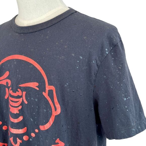 TRUE RELIGION Black Splatter Buddha Wink Graphic T Shirt Sz 3XL Y2K AOP Retro - Picture 4 of 10